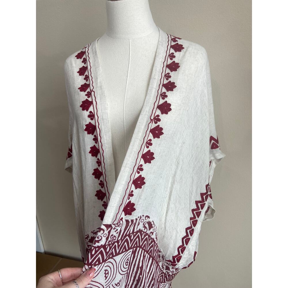 Chico's S/M Linen Blend Mixed Print Ruana Wrap Beach Summer Lightweight Boho - Picture 3 of 7